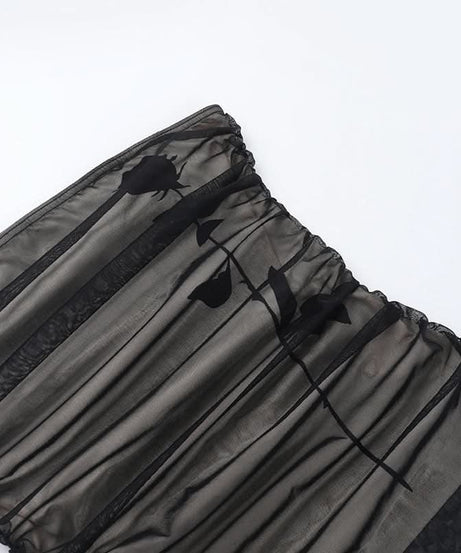 Alluring Ruched Mesh Strapless Top - Dark Floral Elegance for Fall & Holiday Glam