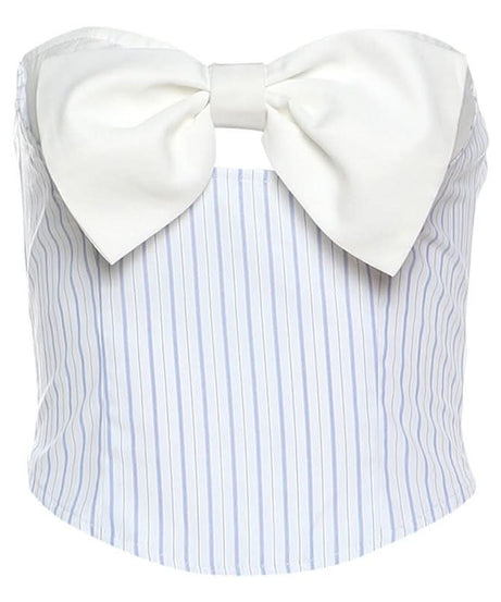 Coquette Chic Striped Bow Strapless Top - Backless Bustier for Fall & Resort Style