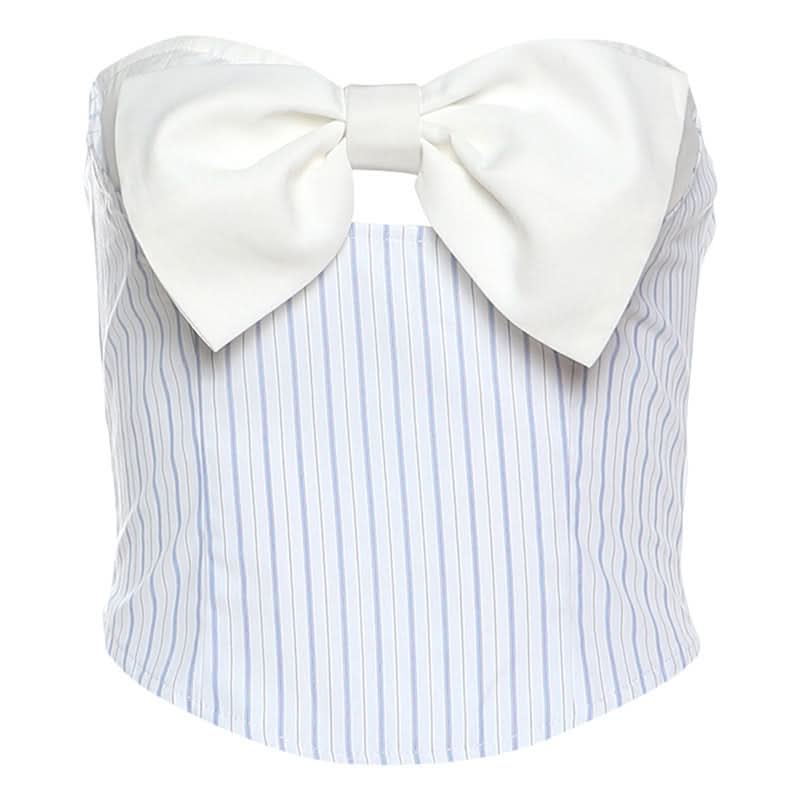 Coquette Chic Striped Bow Strapless Top - Backless Bustier for Fall & Resort Style