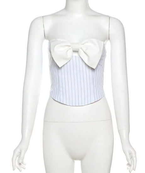 Coquette Chic Striped Bow Strapless Top - Backless Bustier for Fall & Resort Style