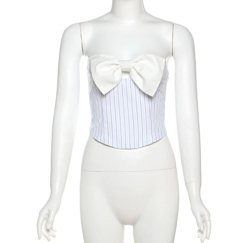 Coquette Chic Striped Bow Strapless Top - Backless Bustier for Fall & Resort Style