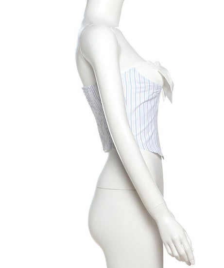 Coquette Chic Striped Bow Strapless Top - Backless Bustier for Fall & Resort Style