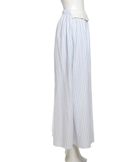 Effortless Fall Chic: Blue Stripe Maxi Skirt with Elegant Folded Waist