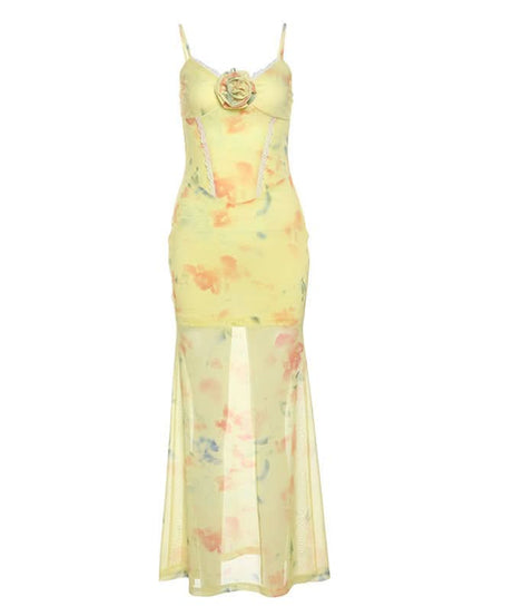 Enchanted Bloom Floral Cami Maxi Dress - Romantic Lace & 3D Appliqué for Fall Elegance