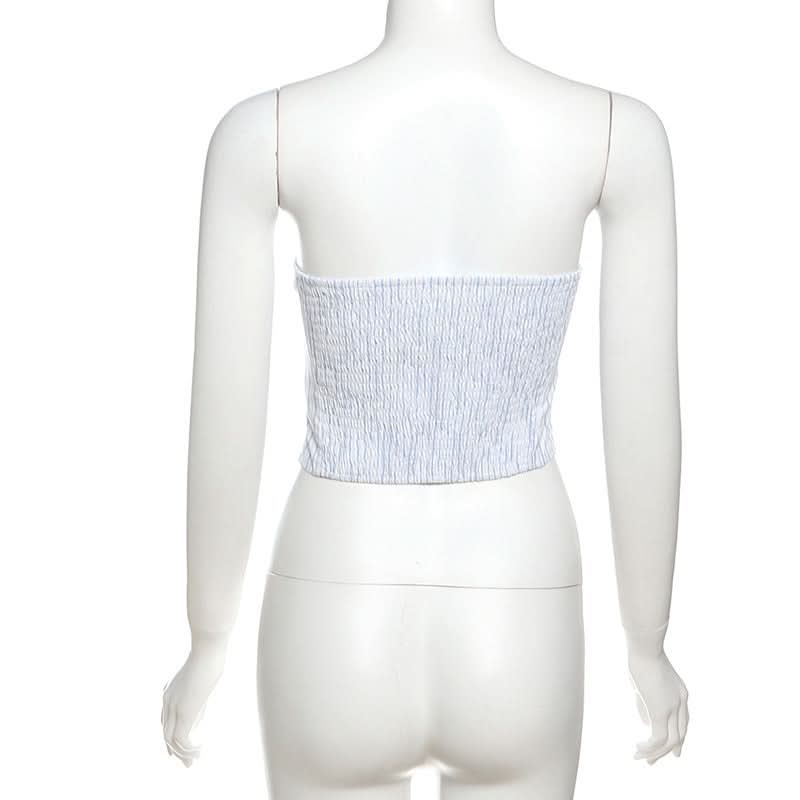 Coquette Chic Striped Bow Strapless Top - Backless Bustier for Fall & Resort Style