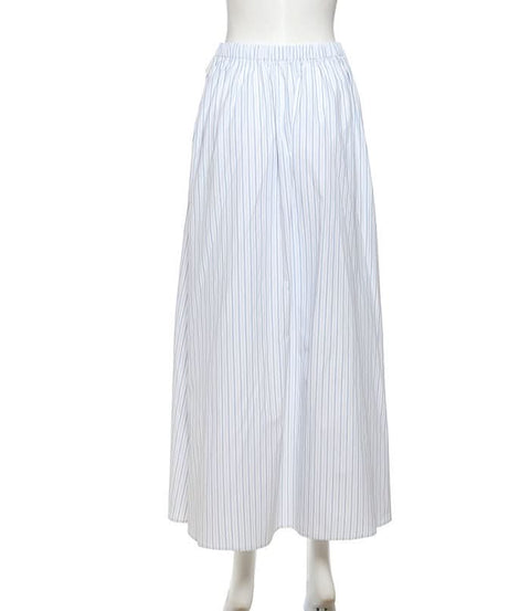 Effortless Fall Chic: Blue Stripe Maxi Skirt with Elegant Folded Waist