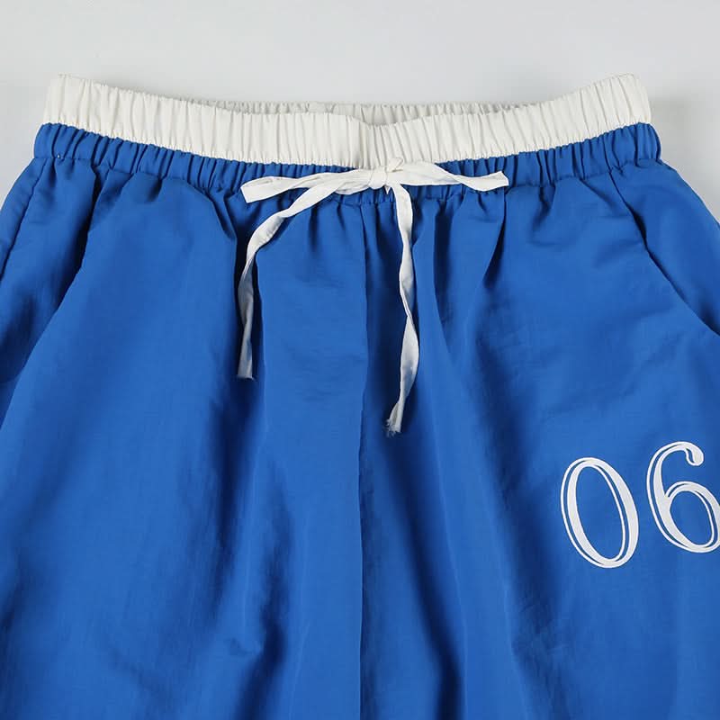 Y2K Royal Blue Baggy Track Pants - Drawstring Waist Street Style for Fall