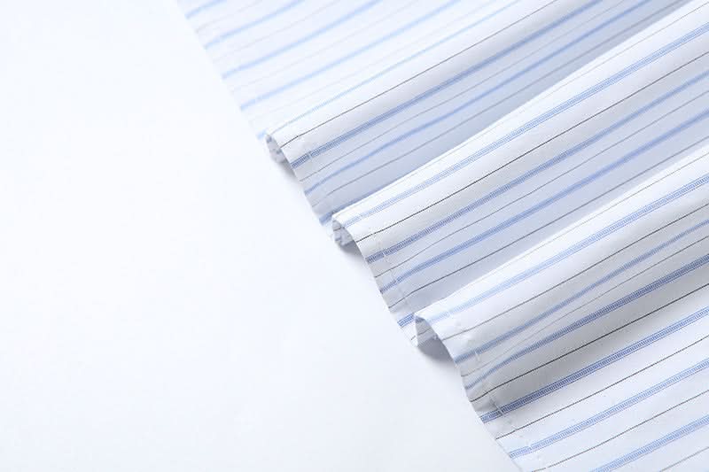 Effortless Fall Chic: Blue Stripe Maxi Skirt with Elegant Folded Waist