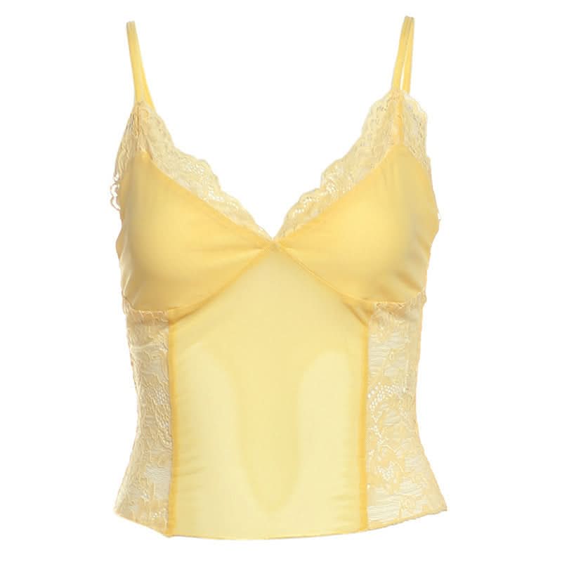 Delicate Buttercup Yellow Lace Cami Top | Chic V-Neck for Fall Layering & Lounging
