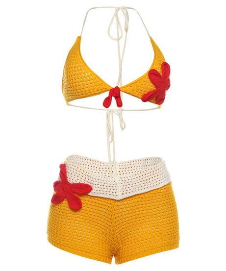 Sunny Escape Yellow Crochet Halter & Shorts Set - Tropical Vacation & Resort Wear