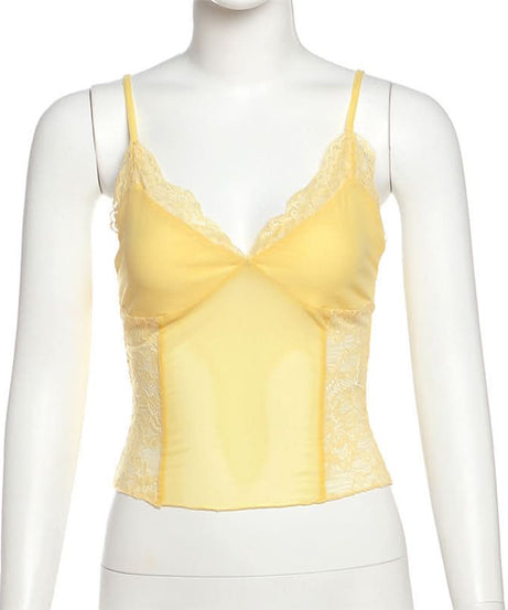 Delicate Buttercup Yellow Lace Cami Top | Chic V-Neck for Fall Layering & Lounging