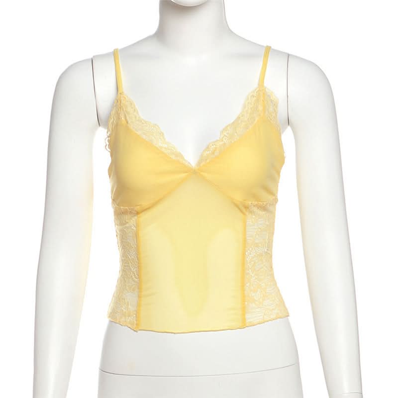Delicate Buttercup Yellow Lace Cami Top | Chic V-Neck for Fall Layering & Lounging