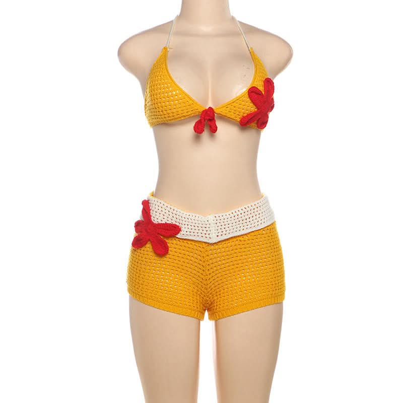 Sunny Escape Yellow Crochet Halter & Shorts Set - Tropical Vacation & Resort Wear