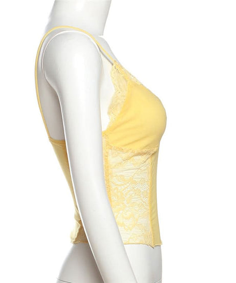 Delicate Buttercup Yellow Lace Cami Top | Chic V-Neck for Fall Layering & Lounging