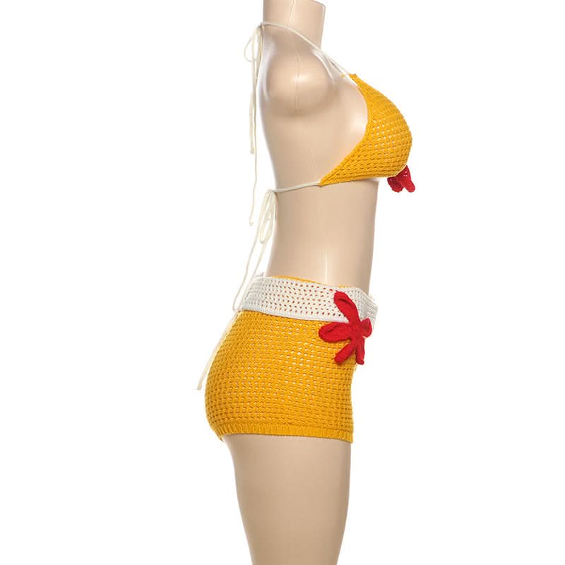 Sunny Escape Yellow Crochet Halter & Shorts Set - Tropical Vacation & Resort Wear