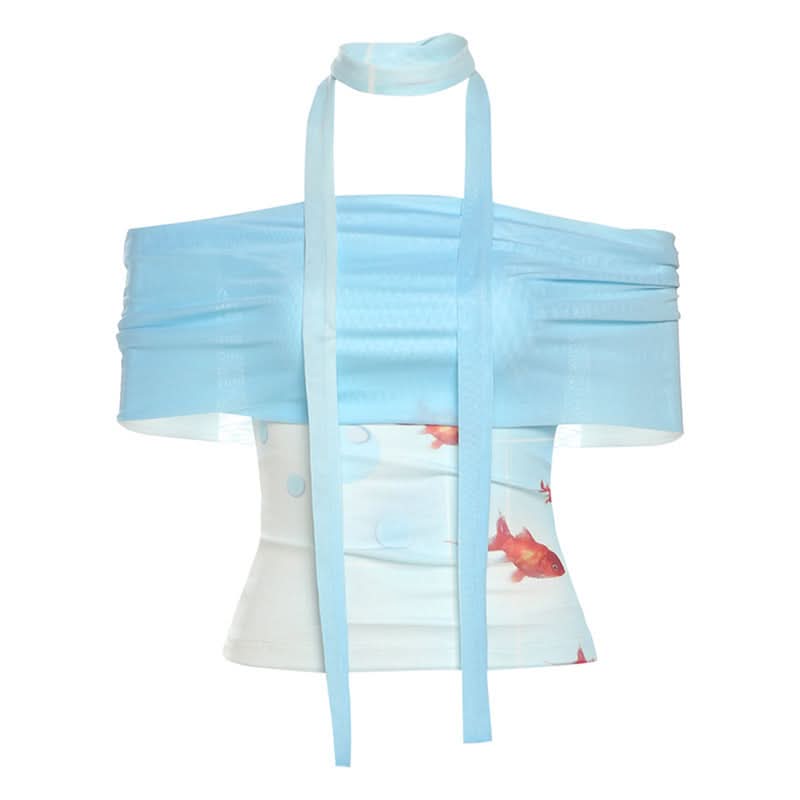 Whimsical Goldfish Off-Shoulder Mesh Midi Dress | Chic Bodycon for Fall Evenings