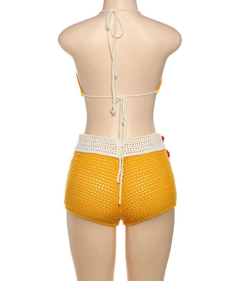 Sunny Escape Yellow Crochet Halter & Shorts Set - Tropical Vacation & Resort Wear