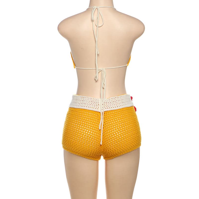 Sunny Escape Yellow Crochet Halter & Shorts Set - Tropical Vacation & Resort Wear