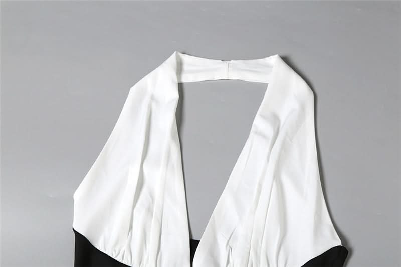 Chic Two-Tone Halter Maxi Dress - Elegant Black & White for Fall & Holiday Parties