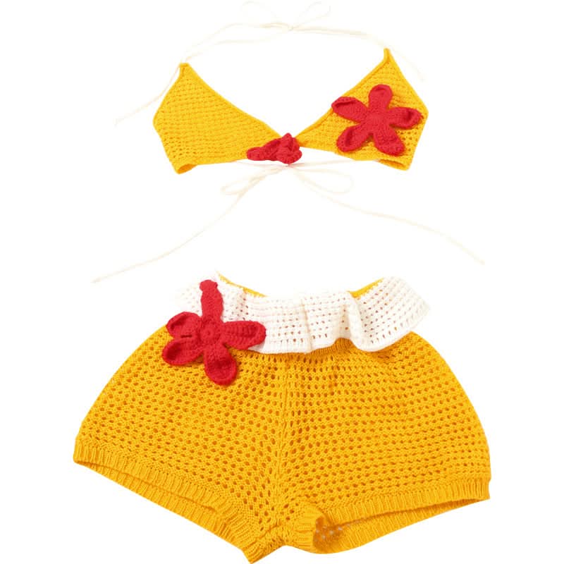 Sunny Escape Yellow Crochet Halter & Shorts Set - Tropical Vacation & Resort Wear