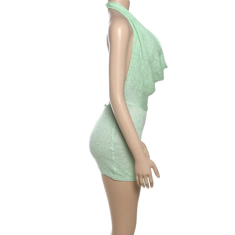 Sultry Knit Halter Cowl Neck Mini Dress - Backless Bodycon for Fall Parties & Resort Getaways
