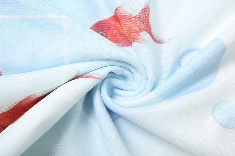 Whimsical Goldfish Off-Shoulder Mesh Midi Dress | Chic Bodycon for Fall Evenings