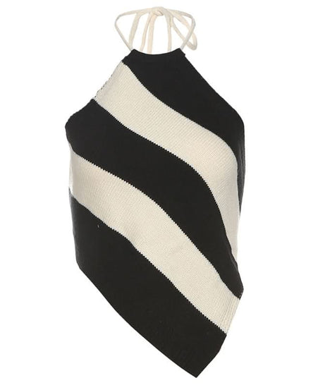 Modern Muse Striped Knit Halter Top - Backless & Adjustable Fall Essential