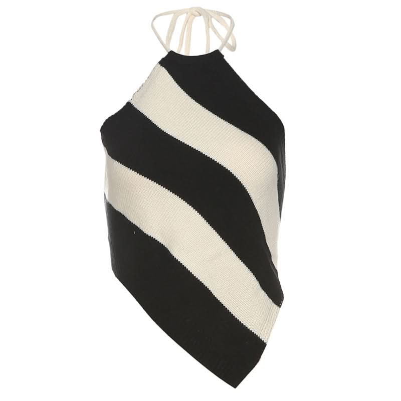 Modern Muse Striped Knit Halter Top - Backless & Adjustable Fall Essential