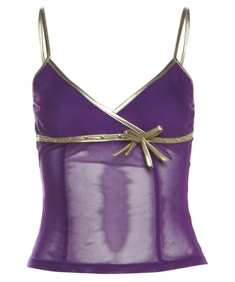Enchanting Plum & Gold Mesh Cami Top - Fall Nights & Holiday Sparkle