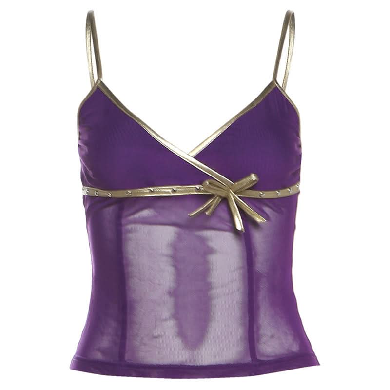 Enchanting Plum & Gold Mesh Cami Top - Fall Nights & Holiday Sparkle