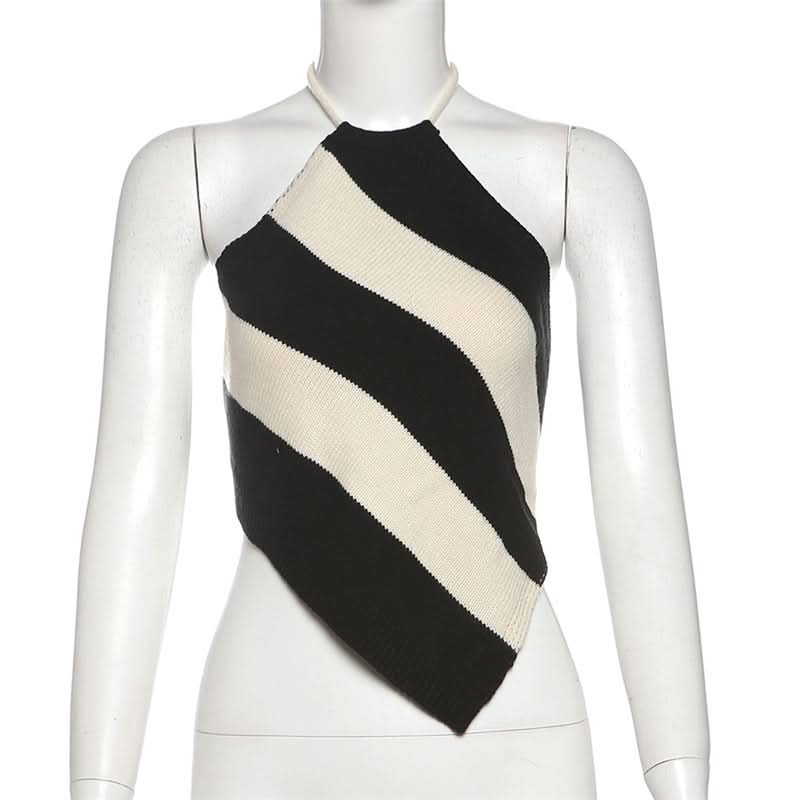 Modern Muse Striped Knit Halter Top - Backless & Adjustable Fall Essential