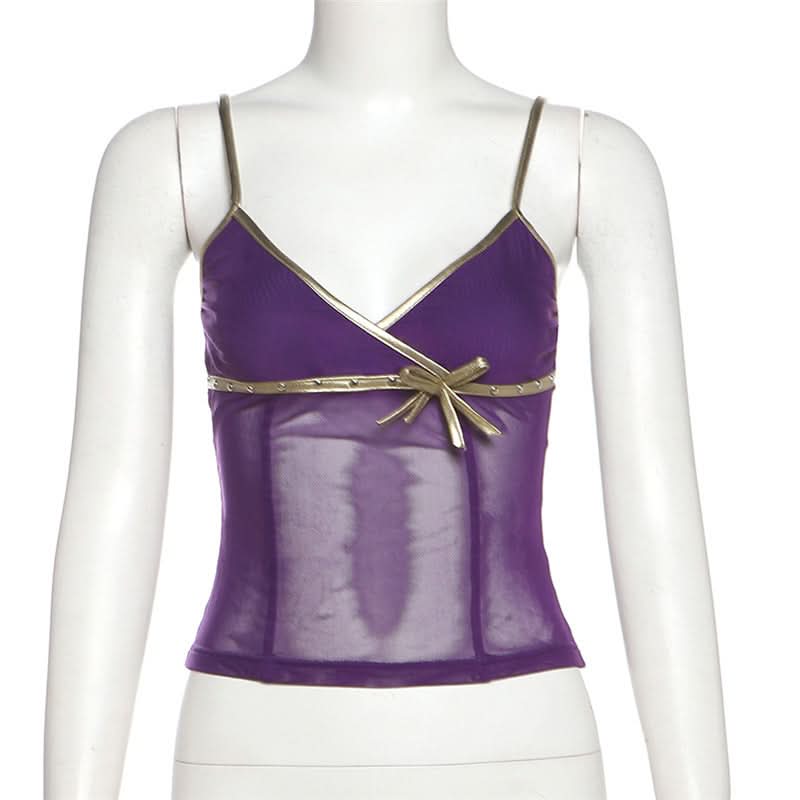 Enchanting Plum & Gold Mesh Cami Top - Fall Nights & Holiday Sparkle