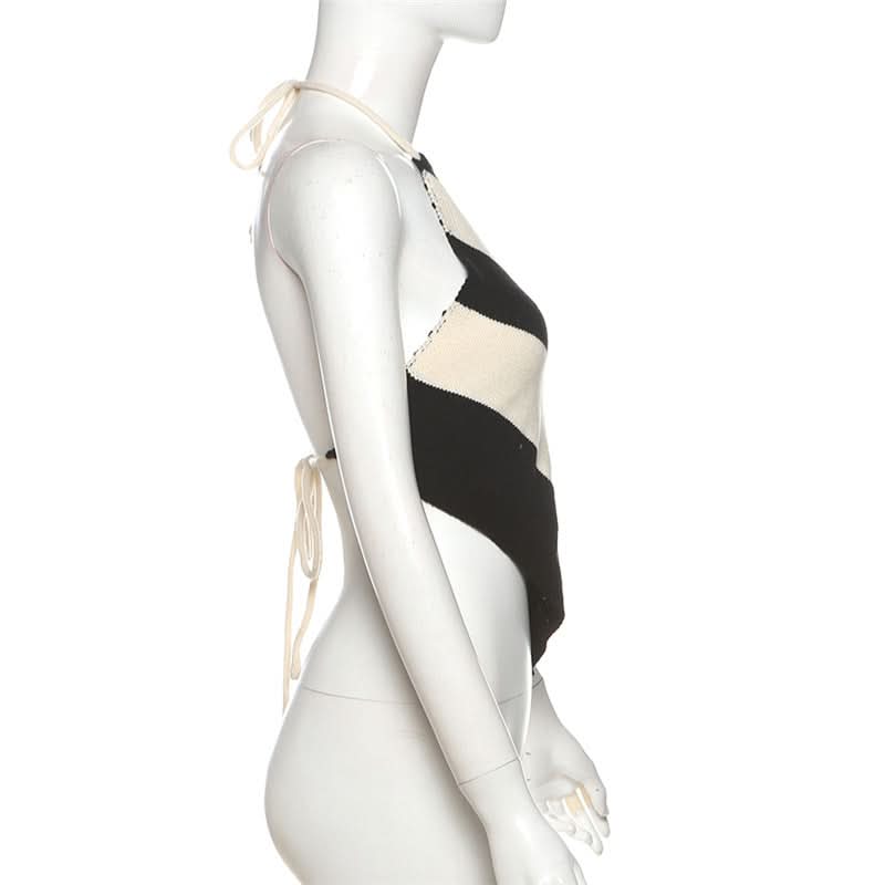 Modern Muse Striped Knit Halter Top - Backless & Adjustable Fall Essential