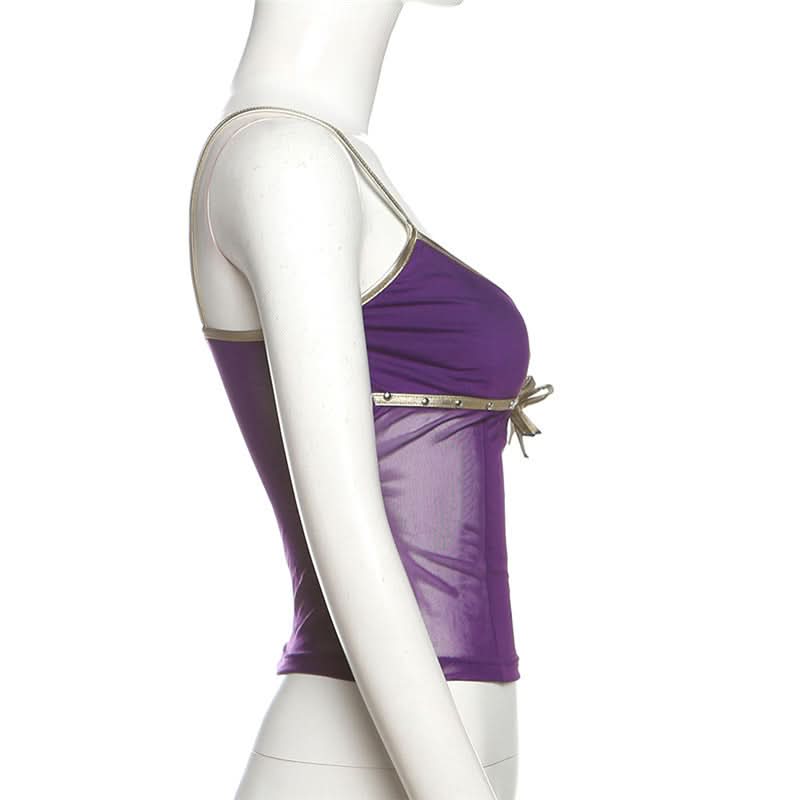Enchanting Plum & Gold Mesh Cami Top - Fall Nights & Holiday Sparkle