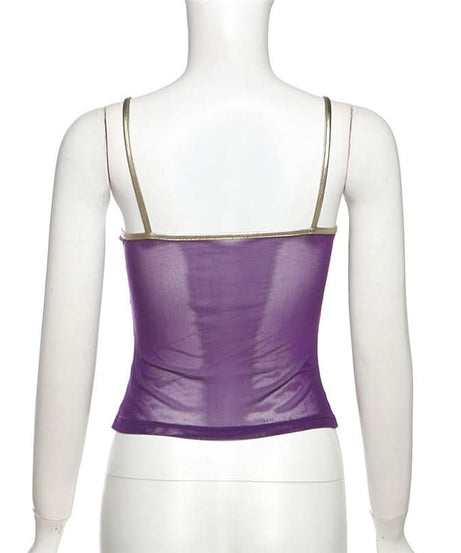 Enchanting Plum & Gold Mesh Cami Top - Fall Nights & Holiday Sparkle