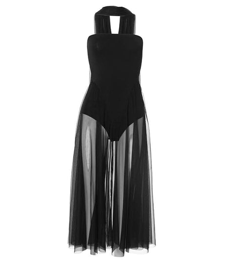 Sultry Black Sheer Mesh Halter Maxi Dress – Your Daring Pick for Fall Parties & Nights Out