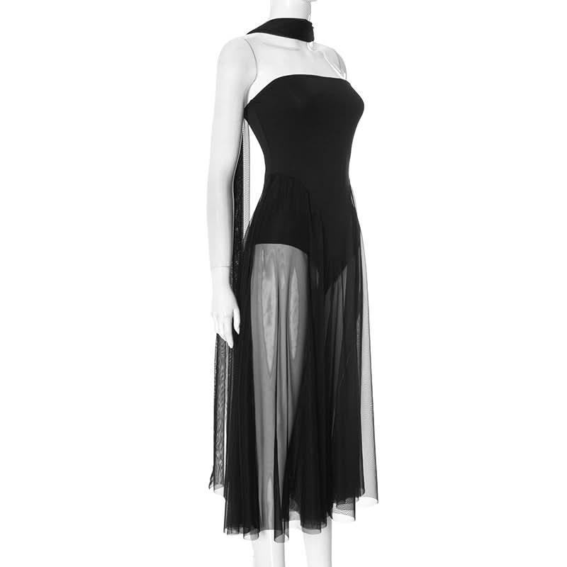 Sultry Black Sheer Mesh Halter Maxi Dress – Your Daring Pick for Fall Parties & Nights Out