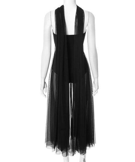 Sultry Black Sheer Mesh Halter Maxi Dress – Your Daring Pick for Fall Parties & Nights Out