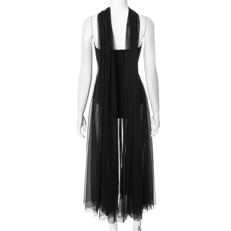Sultry Black Sheer Mesh Halter Maxi Dress – Your Daring Pick for Fall Parties & Nights Out
