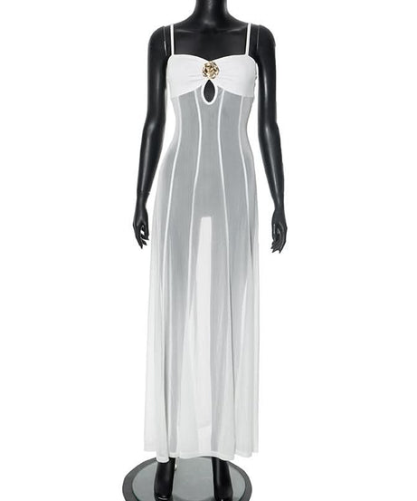 Enchanting Sheer Maxi Dress with Ornate Gold Applique - Your Luxe Resort & Vacation Essential