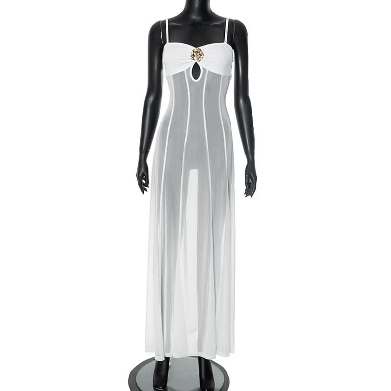 Enchanting Sheer Maxi Dress with Ornate Gold Applique - Your Luxe Resort & Vacation Essential