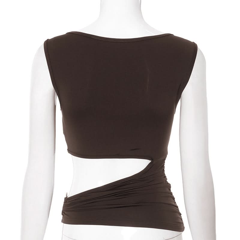 Espresso Ruched Cut-Out Bodice Top – Chic Sleeveless for Fall Nights & Holiday Glam