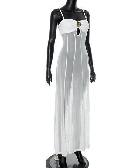 Enchanting Sheer Maxi Dress with Ornate Gold Applique - Your Luxe Resort & Vacation Essential