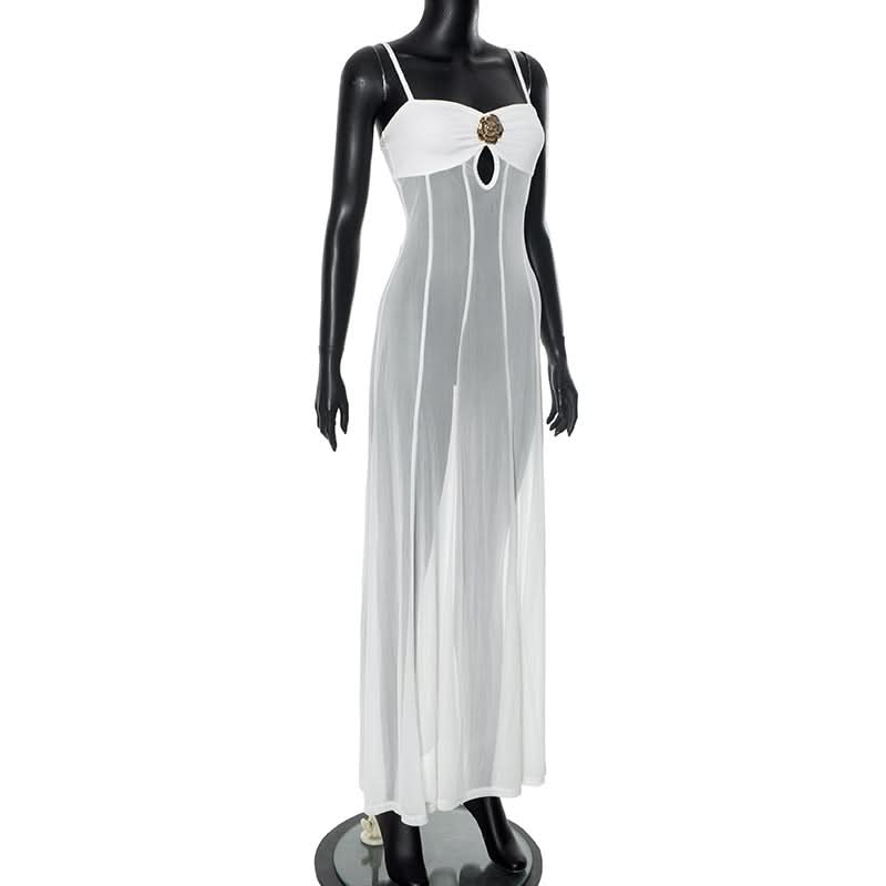 Enchanting Sheer Maxi Dress with Ornate Gold Applique - Your Luxe Resort & Vacation Essential