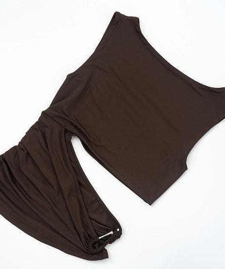 Espresso Ruched Cut-Out Bodice Top – Chic Sleeveless for Fall Nights & Holiday Glam