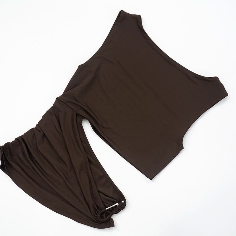 Espresso Ruched Cut-Out Bodice Top – Chic Sleeveless for Fall Nights & Holiday Glam