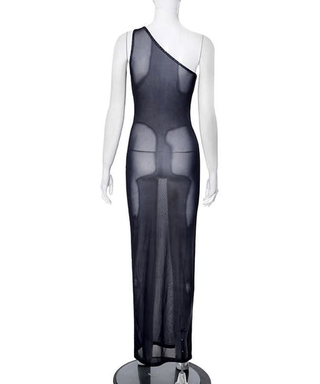 Effortless Glam: Blue Orchid Sheer One-Shoulder Maxi Dress - Your Fall Event & Getaway Statement