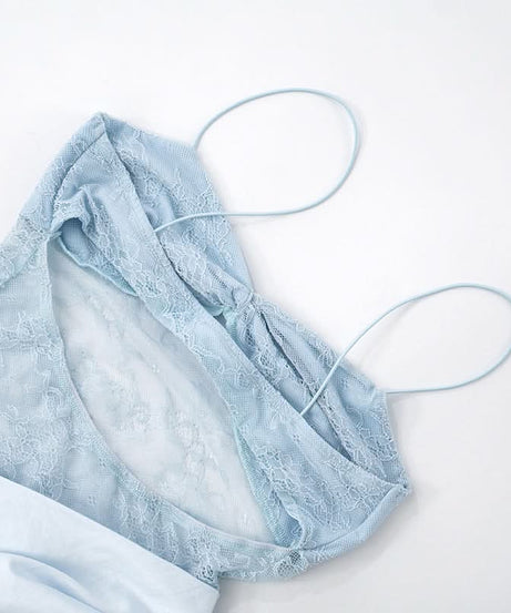 Dreamy Sky Blue Lace & Satin High-Slit Maxi Slip Dress – Fall Wedding Guest & Gala Ready