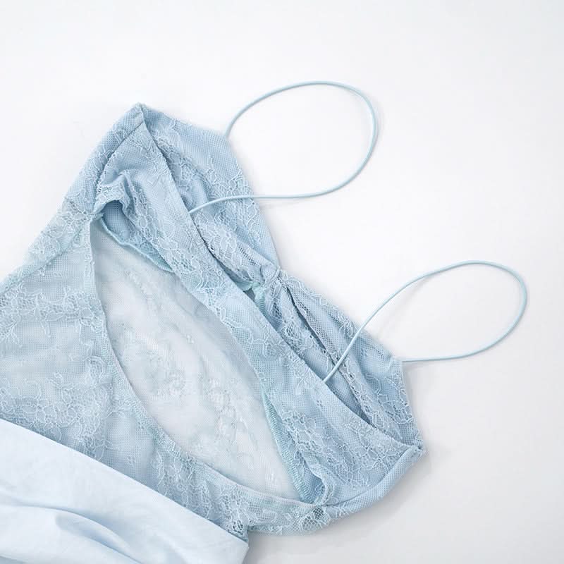 Dreamy Sky Blue Lace & Satin High-Slit Maxi Slip Dress – Fall Wedding Guest & Gala Ready