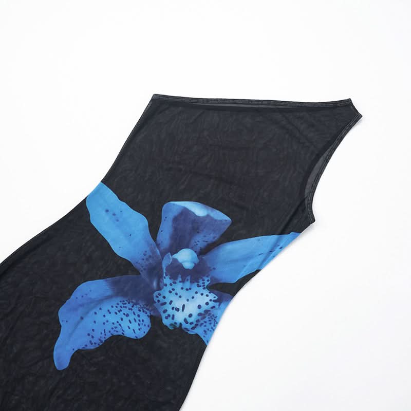 Effortless Glam: Blue Orchid Sheer One-Shoulder Maxi Dress - Your Fall Event & Getaway Statement